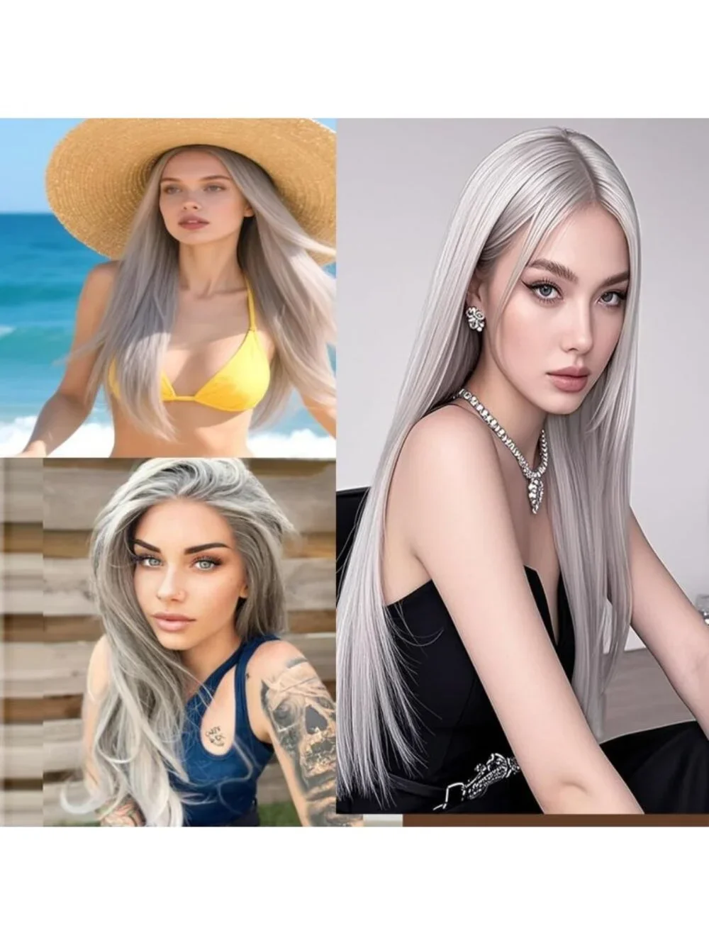 24-Inch Long Straight Silver Platinum Blonde Lace Front Wig - Heat Resistant